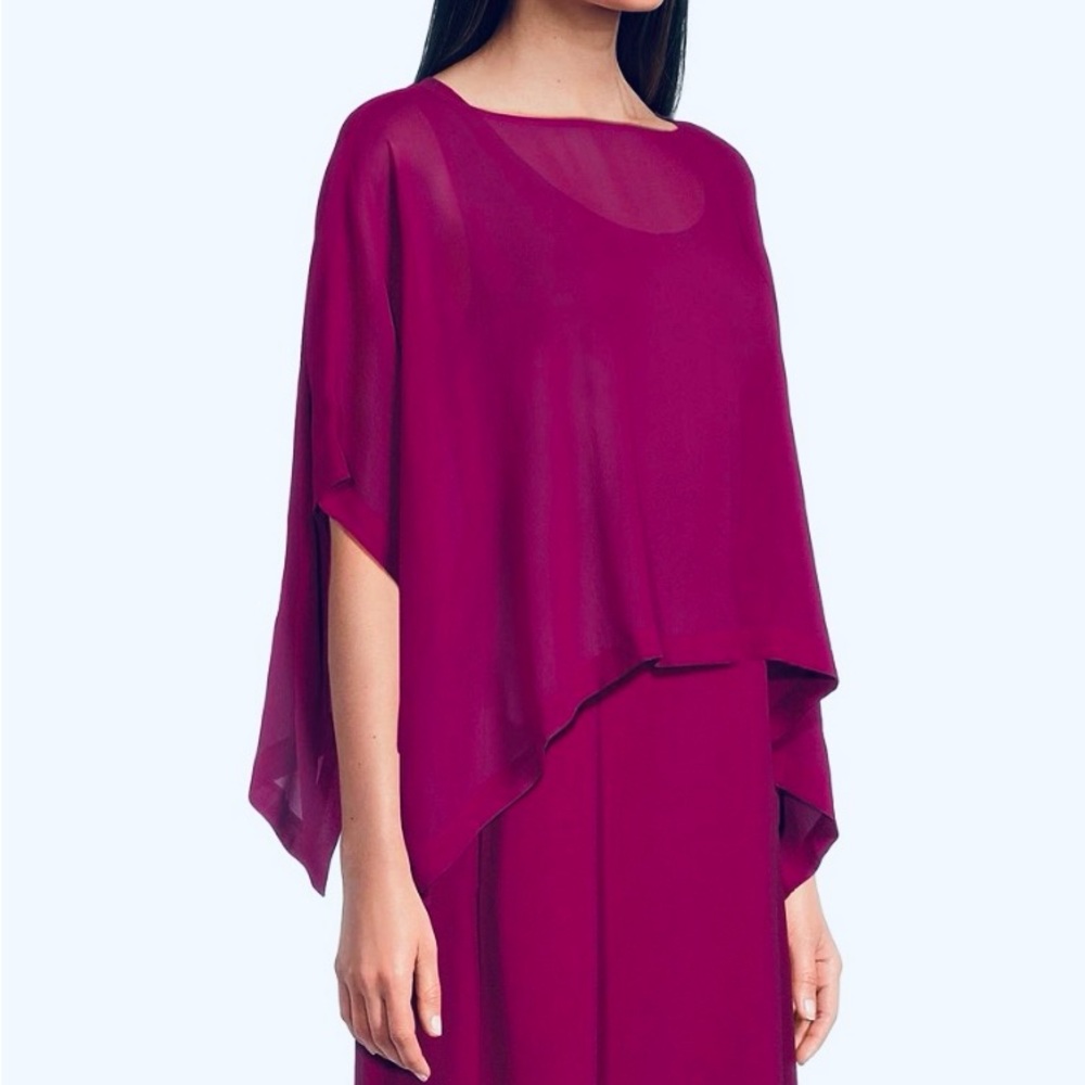EILEEN FISCHER TWO PIECE TANK DRESS AND SHEER PONCHO IN RASPBERRY.